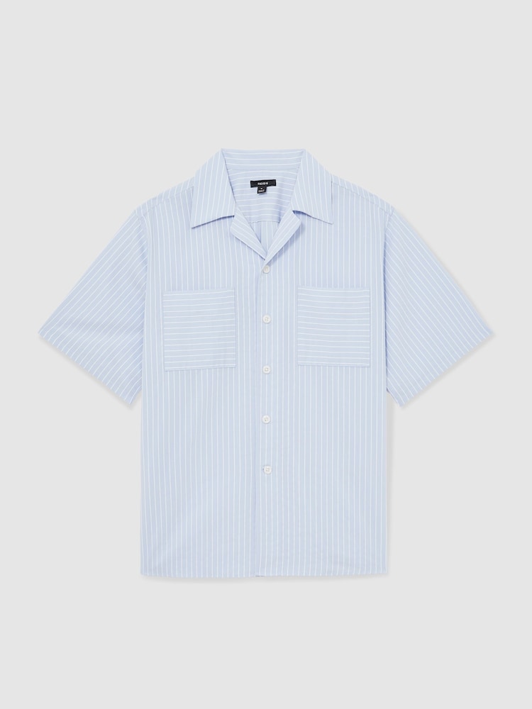 Reiss Soft Blue/White Thorpe Lyocell-Blend Stripe Twin-Pocket Shirt - Image 2 of 6
