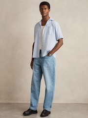 Reiss Soft Blue/White Thorpe Lyocell-Blend Stripe Twin-Pocket Shirt - Image 3 of 6