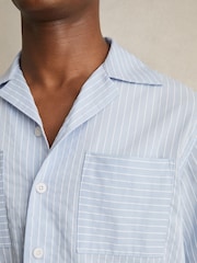 Reiss Soft Blue/White Thorpe Lyocell-Blend Stripe Twin-Pocket Shirt - Image 4 of 6