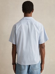 Reiss Soft Blue/White Thorpe Lyocell-Blend Stripe Twin-Pocket Shirt - Image 5 of 6