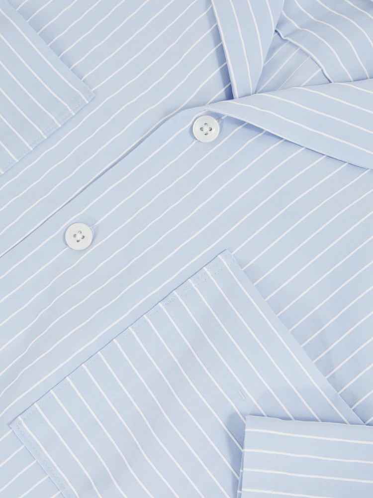 Reiss Soft Blue/White Thorpe Lyocell-Blend Stripe Twin-Pocket Shirt - Image 6 of 6
