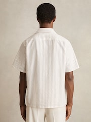 Reiss White/Taupe Brown Easton Cotton-Blend Seersucker Stripe Shirt - Image 5 of 6