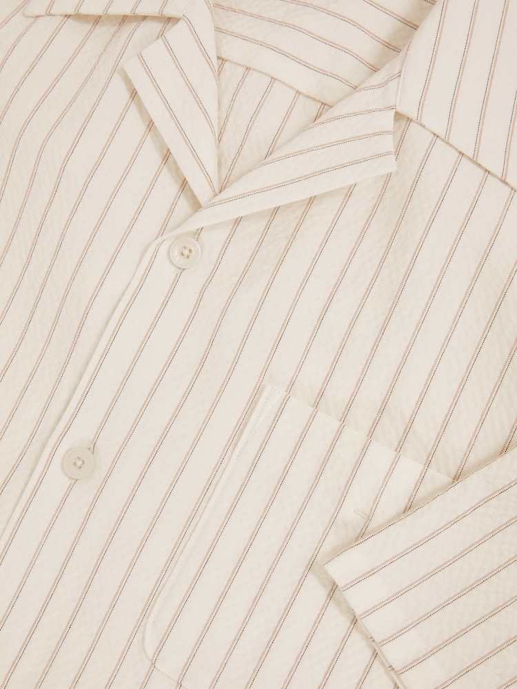 Reiss White/Taupe Brown Easton Cotton-Blend Seersucker Stripe Shirt - Image 6 of 6