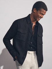 Reiss Navy Eze Linen Twin-Pocket Overshirt - Image 1 of 7