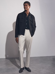 Reiss Navy Eze Linen Twin-Pocket Overshirt - Image 3 of 7