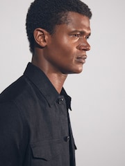 Reiss Navy Eze Linen Twin-Pocket Overshirt - Image 4 of 7