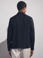 Reiss Navy Eze Linen Twin-Pocket Overshirt - Image 6 of 7