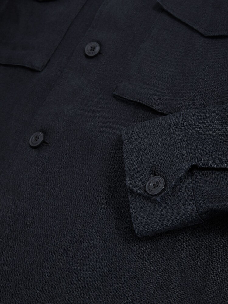 Reiss Navy Eze Linen Twin-Pocket Overshirt - Image 6 of 6