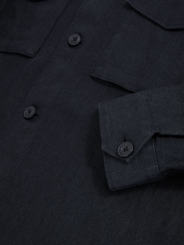 Reiss Navy Eze Linen Twin-Pocket Overshirt - Image 7 of 7
