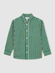 Reiss Green/White Aplin Oversize Cotton Poplin Striped Shirt - Image 1 of 4