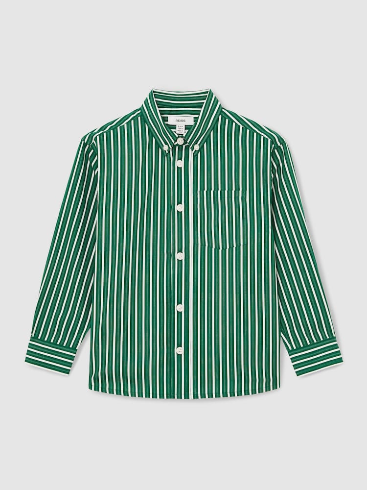 Reiss Green/White Aplin Oversize Cotton Poplin Striped Shirt - Image 1 of 4