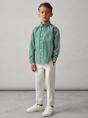 Reiss Green/White Aplin Oversize Cotton Poplin Striped Shirt - Image 2 of 4
