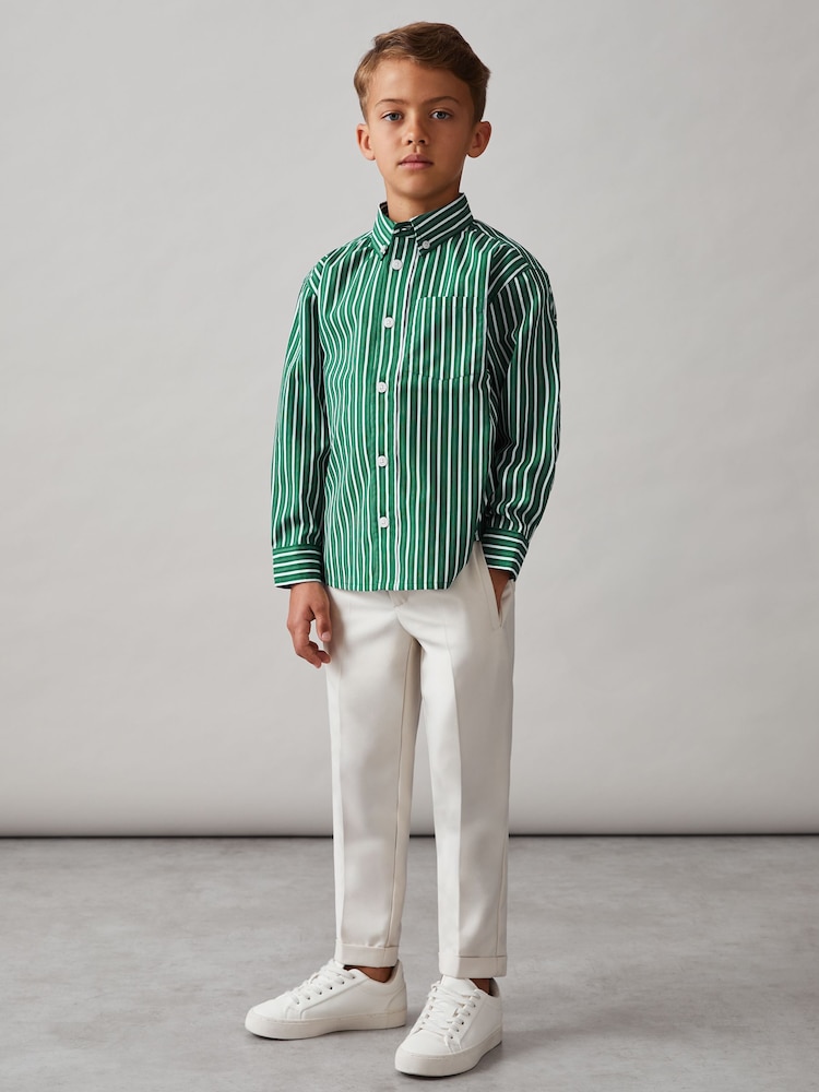 Reiss Green/White Aplin Oversize Cotton Poplin Striped Shirt - Image 2 of 4