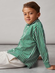 Reiss Green/White Aplin Oversize Cotton Poplin Striped Shirt - Image 3 of 4