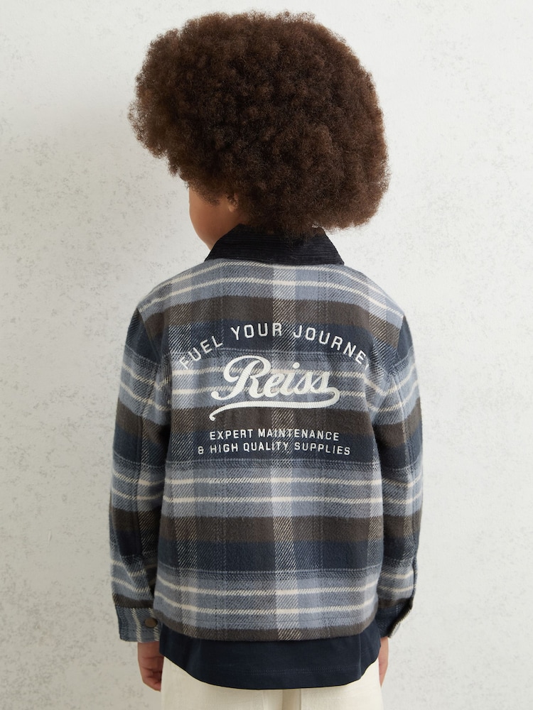 Reiss Blue Quincy Cotton Check Motor Cars Overshirt - Image 2 of 5 Reiss Blue Quincy Cotton Check Motor Cars Overshirt - Image 2 of 5