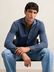 Reiss Dark Airforce Blue Charge Stretch Jersey Cutaway-Collar Shirt - Image 1 of 7
