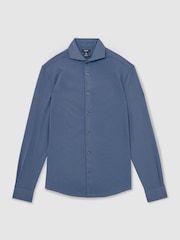 Reiss Dark Airforce Blue Charge Stretch Jersey Cutaway-Collar Shirt - Image 2 of 7
