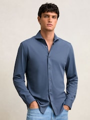 Reiss Dark Airforce Blue Charge Stretch Jersey Cutaway-Collar Shirt - Image 4 of 7