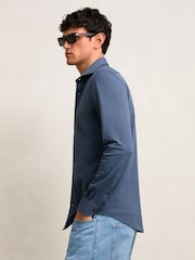 Reiss Dark Airforce Blue Charge Stretch Jersey Cutaway-Collar Shirt - Image 5 of 7