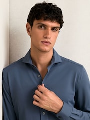 Reiss Dark Airforce Blue Charge Stretch Jersey Cutaway-Collar Shirt - Image 6 of 7