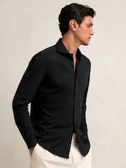 Reiss Black Charge Stretch Jersey Cutaway-Collar Shirt - Image 1 of 6