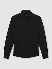 Reiss Black Charge Stretch Jersey Cutaway-Collar Shirt - Image 2 of 6