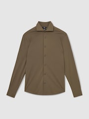 Reiss Olive Green Charge Stretch Jersey Cutaway-Collar Shirt - Image 2 of 7