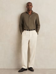 Reiss Olive Green Charge Stretch Jersey Cutaway-Collar Shirt - Image 3 of 7