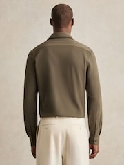 Reiss Olive Green Charge Stretch Jersey Cutaway-Collar Shirt - Image 6 of 7