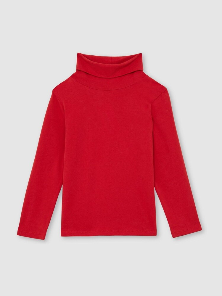 Reiss Red Carey 3-9 yrs Cotton-Jersey Roll-Neck Top with Stretch - Image 2 of 4