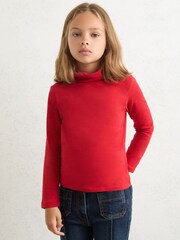 Reiss Red Carey 3-9 yrs Cotton-Jersey Roll-Neck Top with Stretch - Image 3 of 4