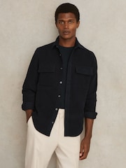 Reiss Navy Camber Moleskin-Cotton Twin-Pocket Overshirt - Image 1 of 8