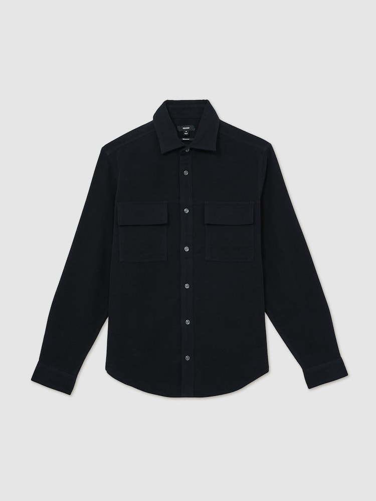 Reiss Navy Camber Moleskin-Cotton Twin-Pocket Overshirt - Image 2 of 8
