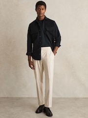 Reiss Navy Camber Moleskin-Cotton Twin-Pocket Overshirt - Image 4 of 8