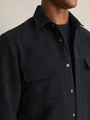 Reiss Navy Camber Moleskin-Cotton Twin-Pocket Overshirt - Image 5 of 8