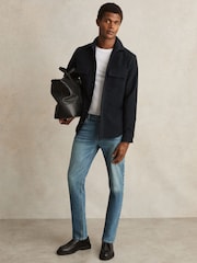 Reiss Navy Camber Moleskin-Cotton Twin-Pocket Overshirt - Image 7 of 8