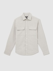 Reiss Soft Grey Melange Camber Moleskin-Cotton Twin-Pocket Overshirt - Image 2 of 7