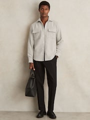 Reiss Soft Grey Melange Camber Moleskin-Cotton Twin-Pocket Overshirt - Image 3 of 7