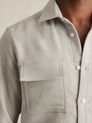 Reiss Soft Grey Melange Camber Moleskin-Cotton Twin-Pocket Overshirt - Image 4 of 7