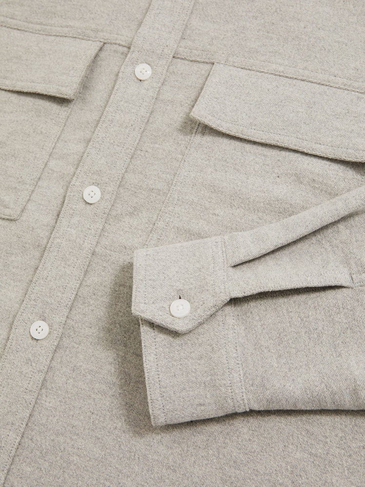 Reiss Soft Grey Melange Camber Moleskin-Cotton Twin-Pocket Overshirt - Image 7 of 7