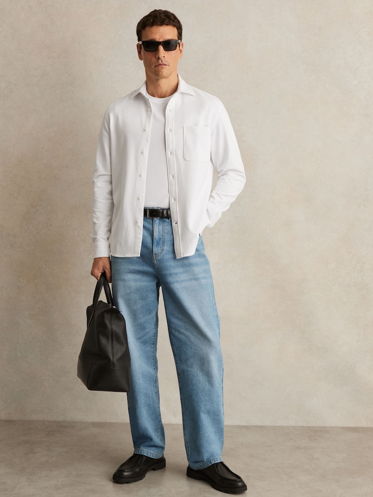 Reiss White Kappo Cotton-Twill Cutaway-Collar Overshirt - Image 1 of 7