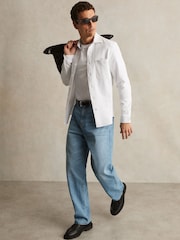 Reiss White Kappo Cotton-Twill Cutaway-Collar Overshirt - Image 6 of 7