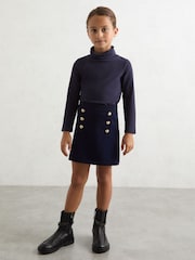 Reiss Navy Carey 9-13 yrs Cotton-Jersey Roll-Neck Top with Stretch - Image 1 of 4