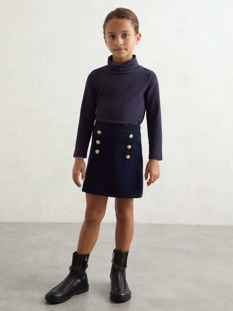 Reiss Navy Carey 9-13 yrs Cotton-Jersey Roll-Neck Top with Stretch - Image 1 of 4 Reiss Navy Carey 9-13 yrs Cotton-Jersey Roll-Neck Top with Stretch - Image 1 of 4