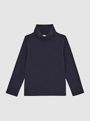 Reiss Navy Carey 9-13 yrs Cotton-Jersey Roll-Neck Top with Stretch - Image 2 of 4