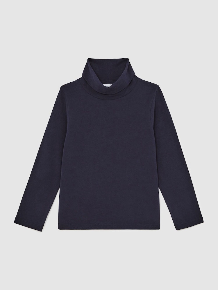 Reiss Navy Carey 9-13 yrs Cotton-Jersey Roll-Neck Top with Stretch - Image 2 of 4 Reiss Navy Carey 9-13 yrs Cotton-Jersey Roll-Neck Top with Stretch - Image 2 of 4