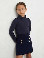 Reiss Navy Carey 9-13 yrs Cotton-Jersey Roll-Neck Top with Stretch - Image 3 of 4