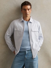 Reiss White/Soft Blue Palina Cotton Stripe Zip-Through Shirt - Image 1 of 7