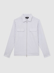 Reiss White/Soft Blue Palina Cotton Stripe Zip-Through Shirt - Image 2 of 7