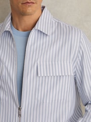 Reiss White/Soft Blue Palina Cotton Stripe Zip-Through Shirt - Image 3 of 7